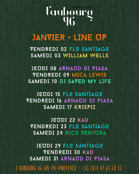 Line Up mois de janvier • Restaurant Faubourg 46